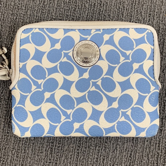 Coach Wristlet Wallet Womens Small Blue White Coated Canvas Signature Clutch - Picture 3 of 15